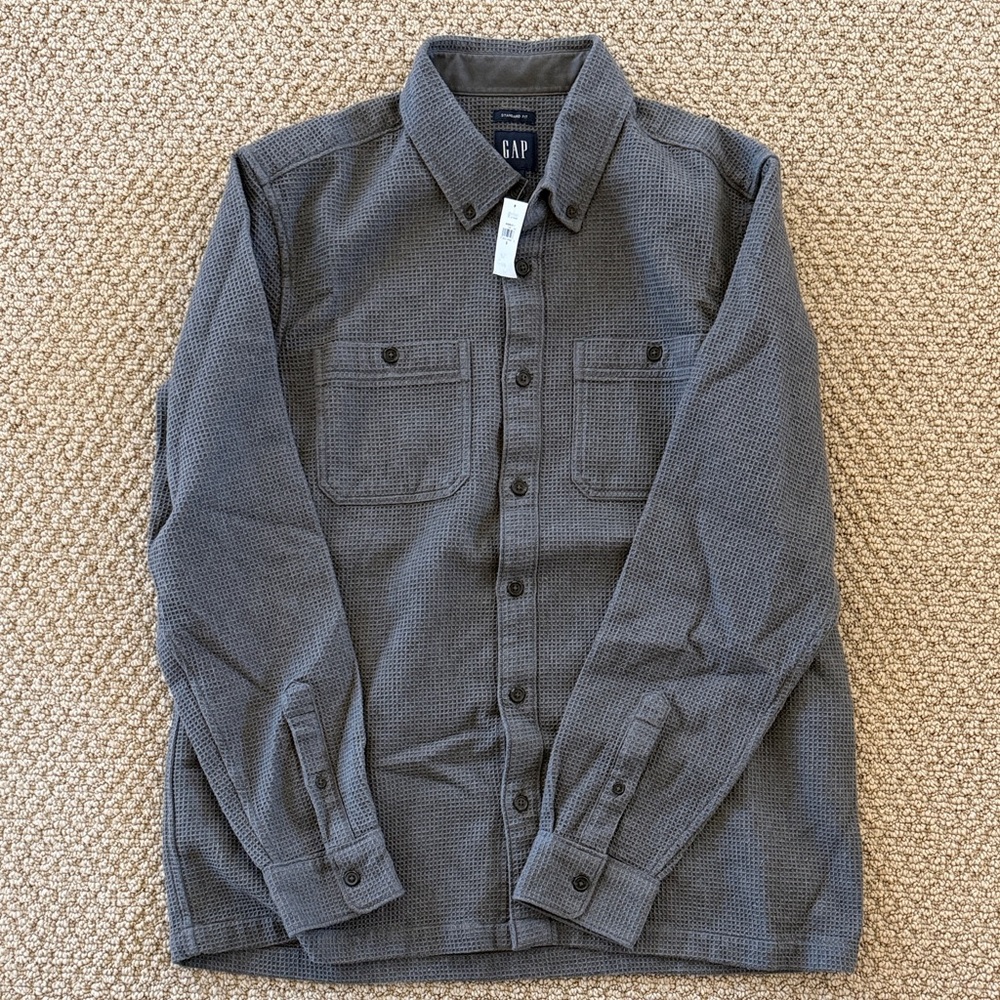 GAP Charcoal Textured Button Down Shirt